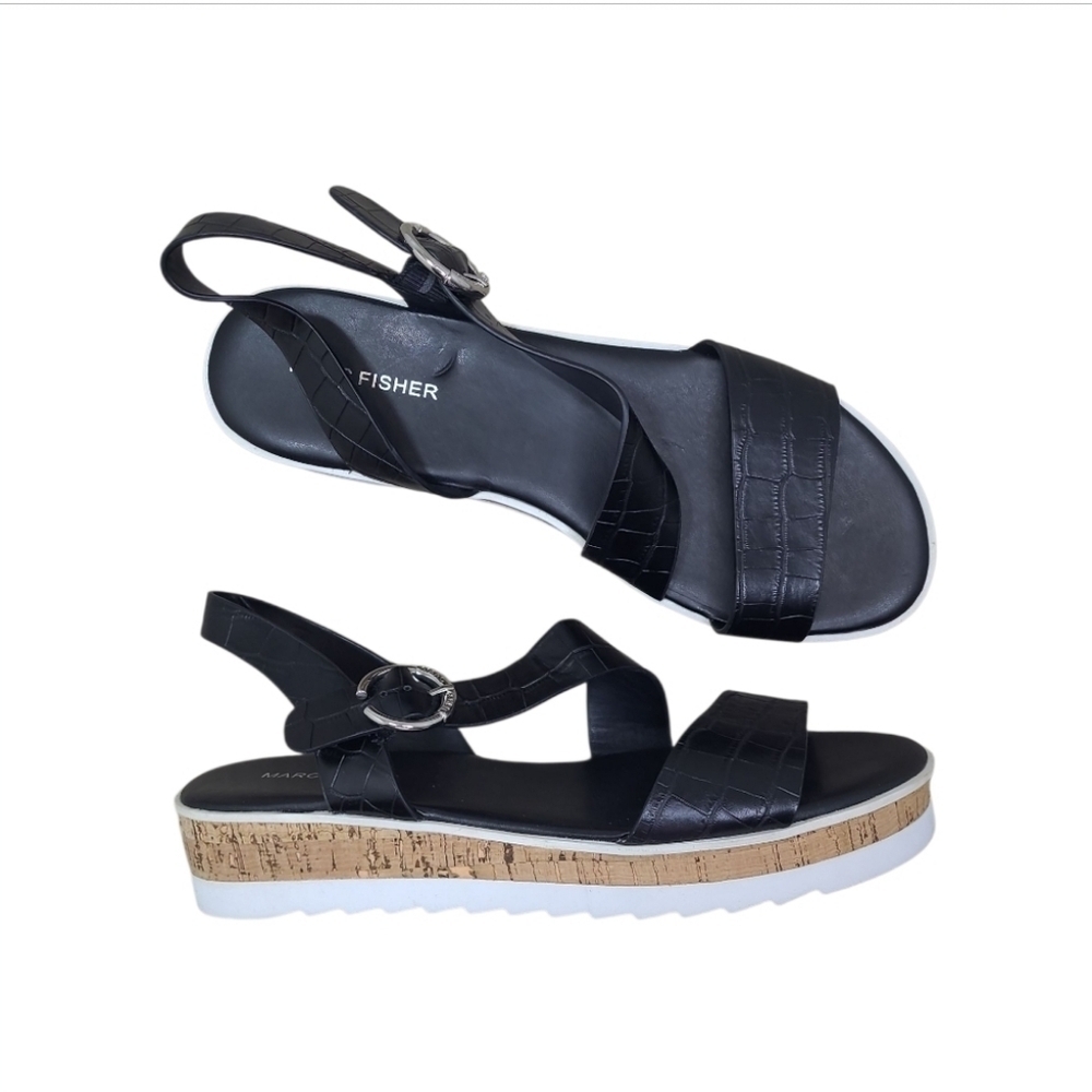 Marc Fisher Grandie Wedge Sandal  Black Croc Print Size 9.5 M - Picture 11 of 11